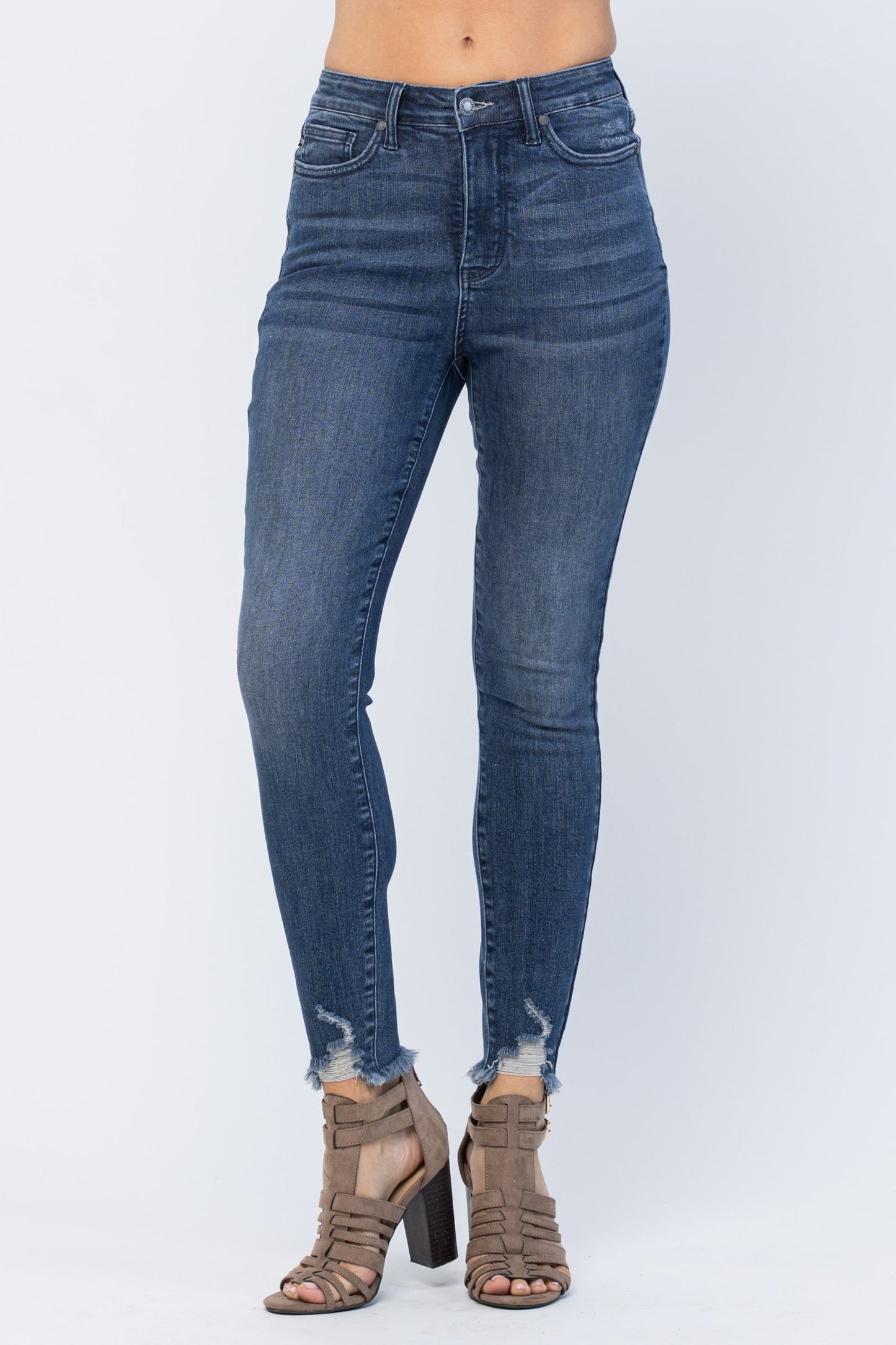 JUDY BLUE Tummy Control Skinny Jean with Distressed Hem