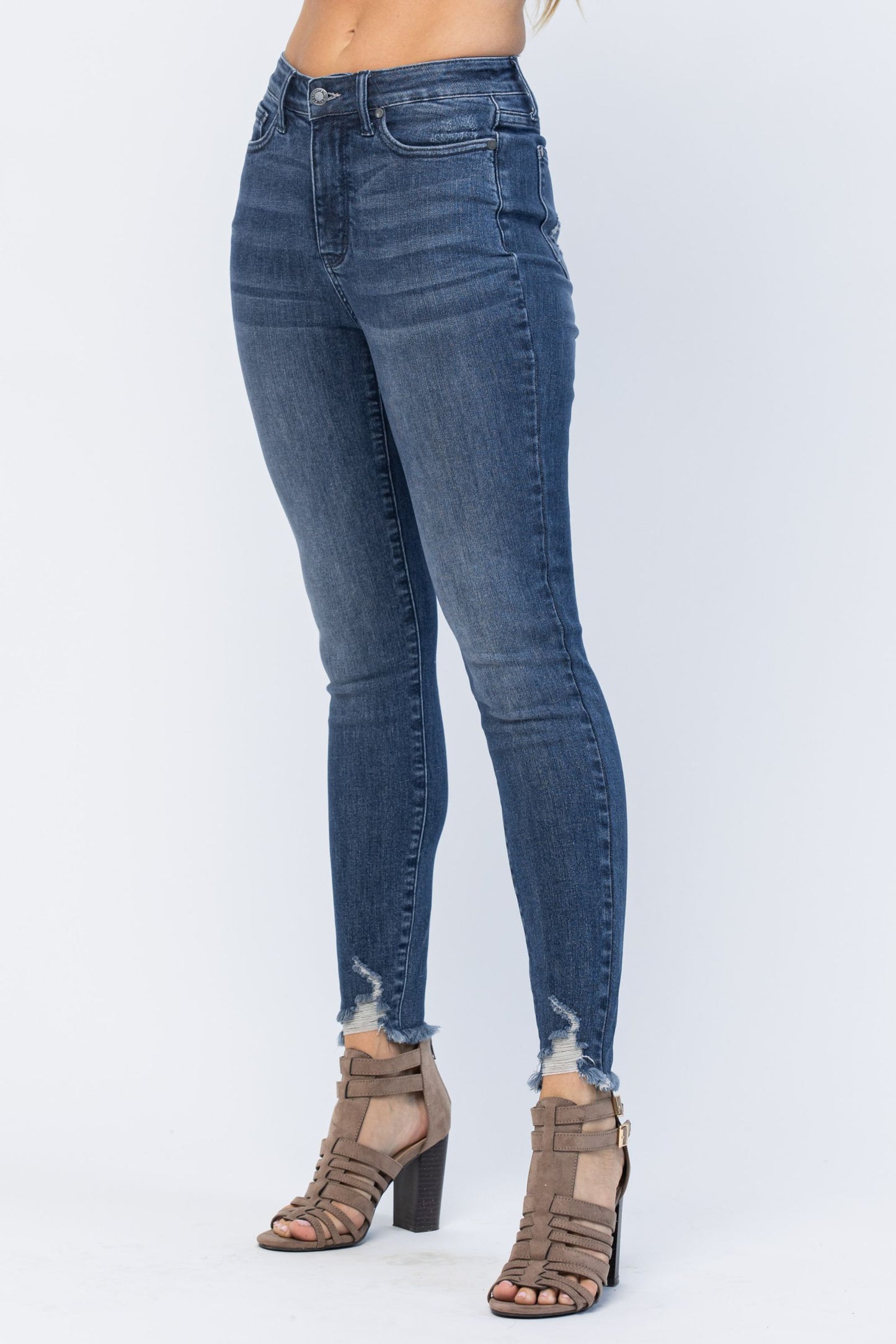 JUDY BLUE Tummy Control Skinny Jean with Distressed Hem