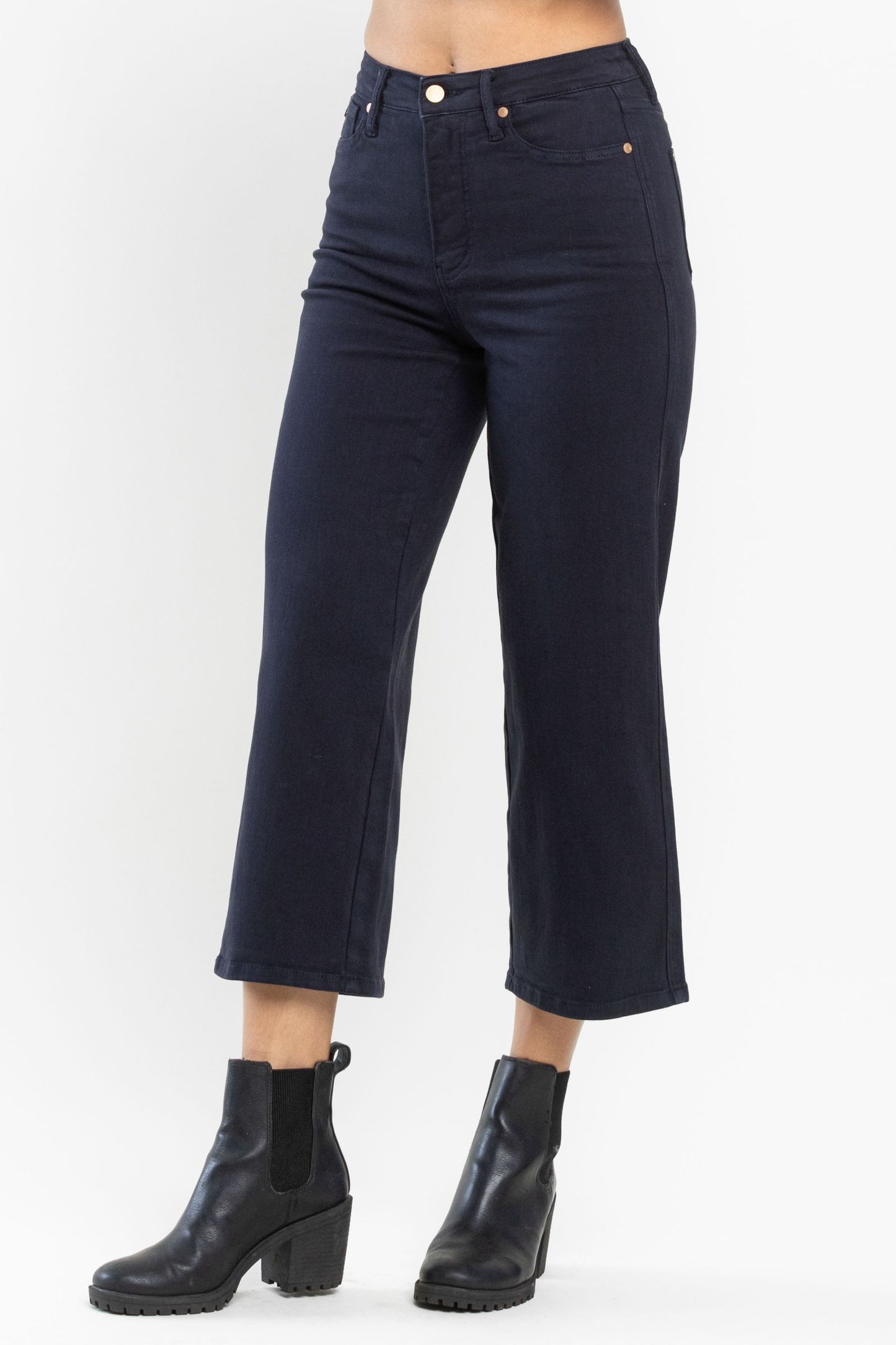 JUDY BLUE Tummy Control Navy Wide Leg Crop Jeans