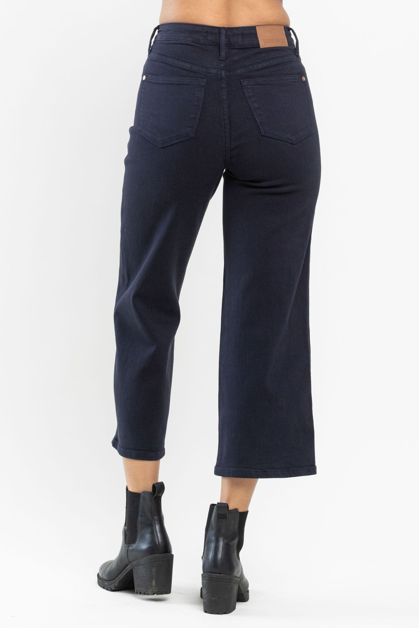 JUDY BLUE Tummy Control Navy Wide Leg Crop Jeans