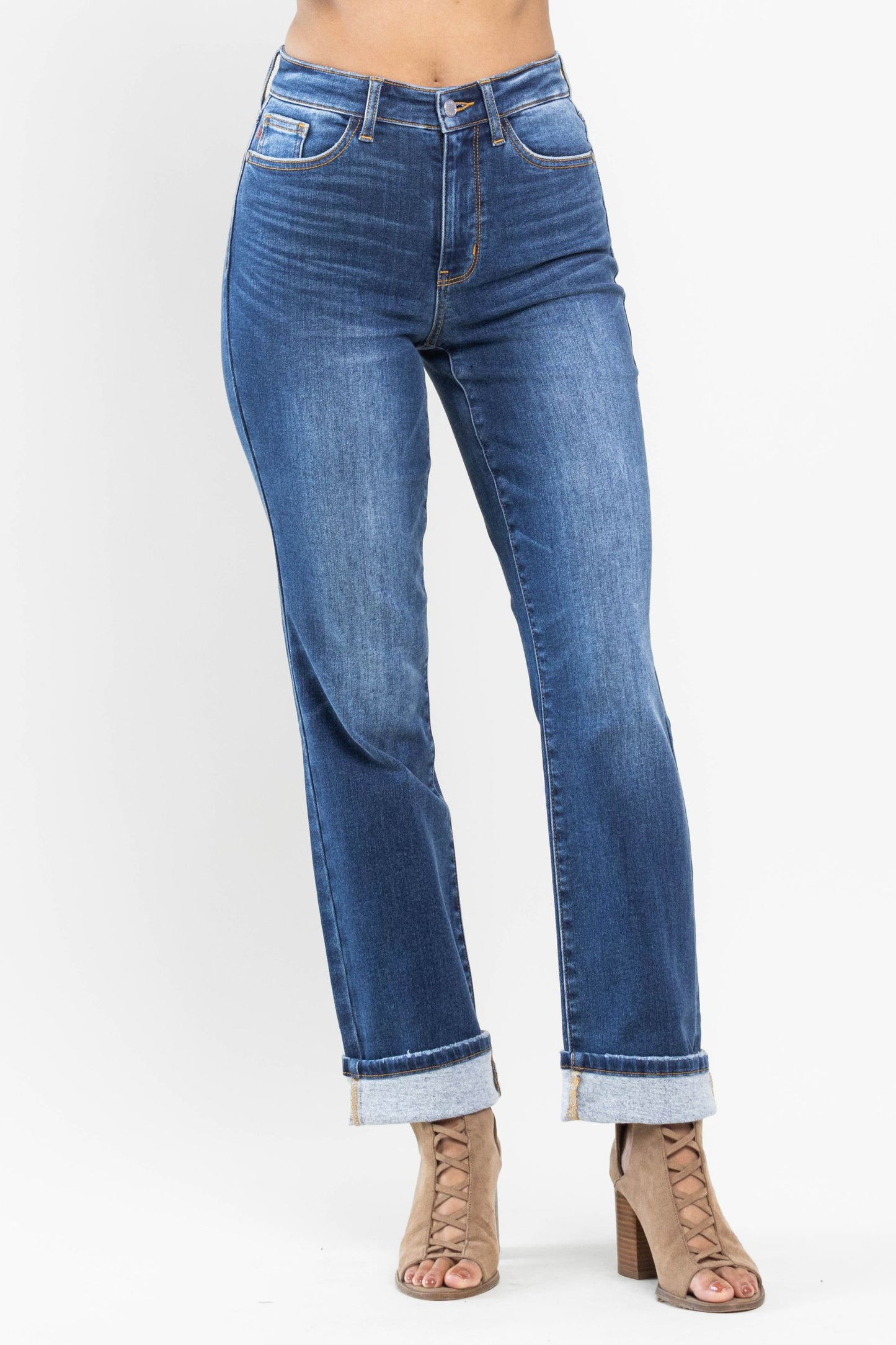 JUDY BLUE Contrast Wash Thermal Straight Jeans