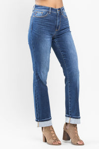 JUDY BLUE Contrast Wash Thermal Straight Jeans