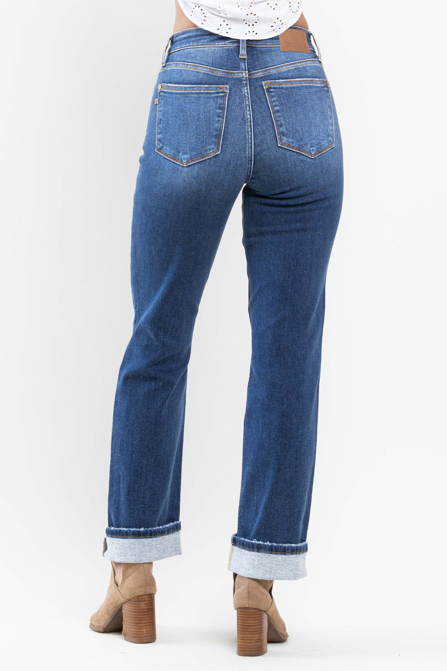 JUDY BLUE Contrast Wash Thermal Straight Jeans