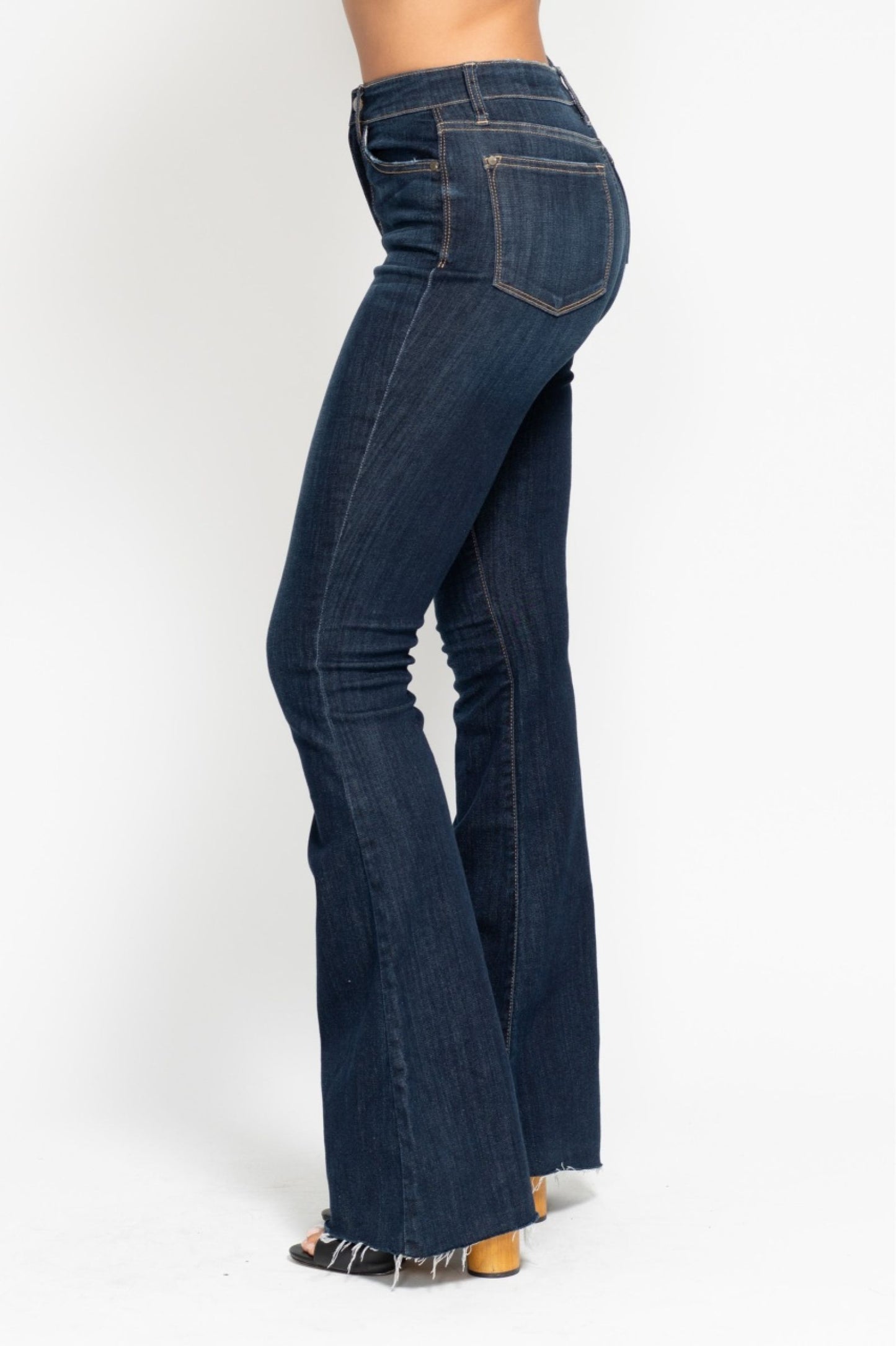 JUDY BLUE Dark Wash Raw Hem Flare Jeans