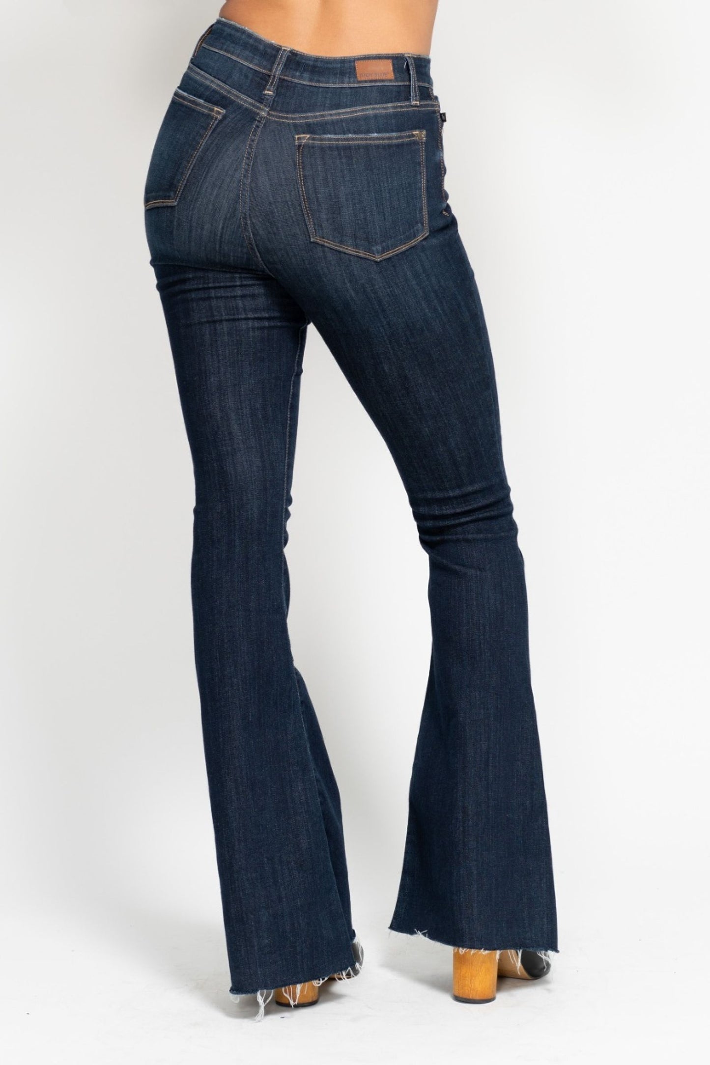 JUDY BLUE Dark Wash Raw Hem Flare Jeans