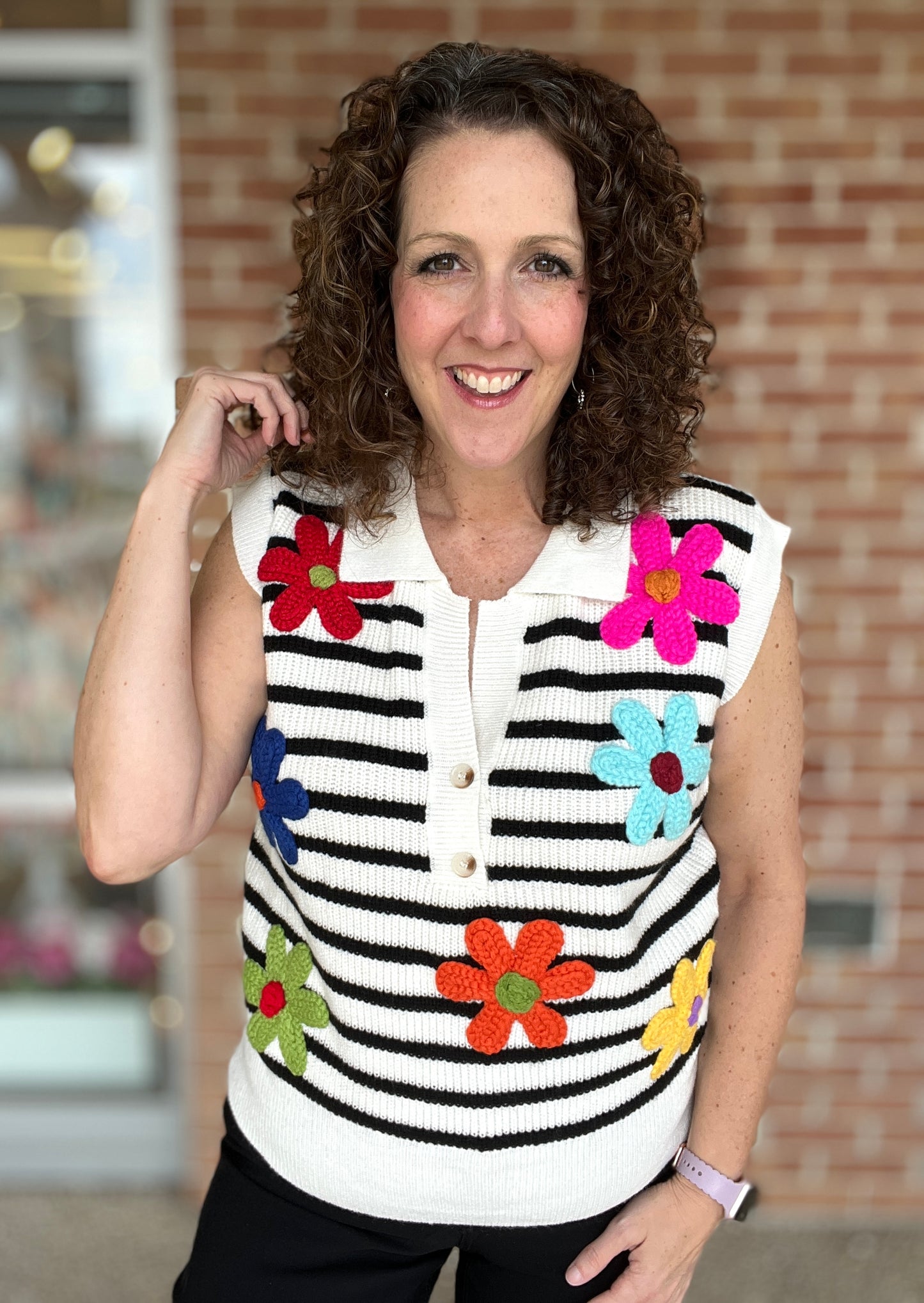 Bold Flower Striped Sweater Vest