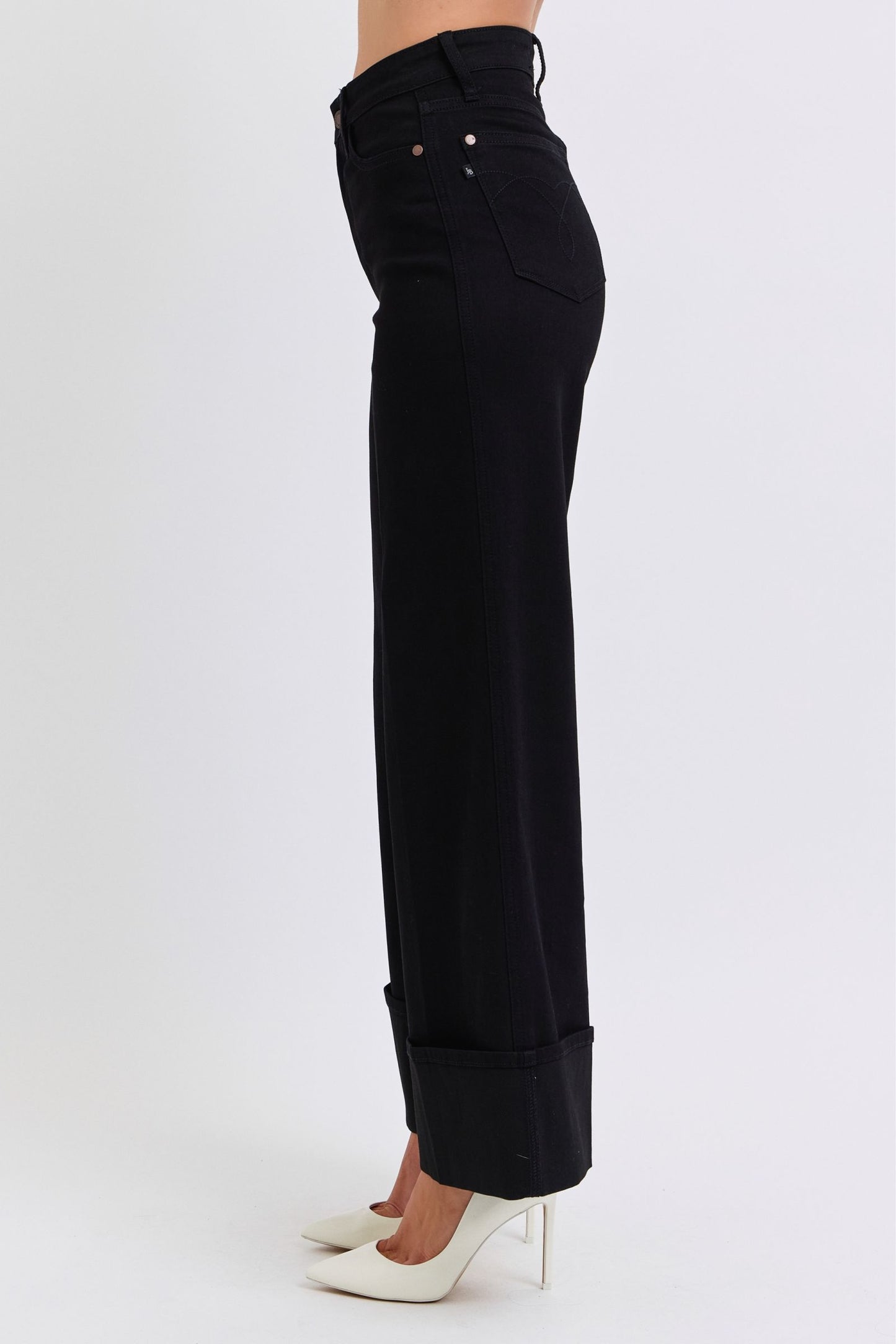 JUDY BLUE Black Retro Wide Leg Jeans with Chunky Cuff
