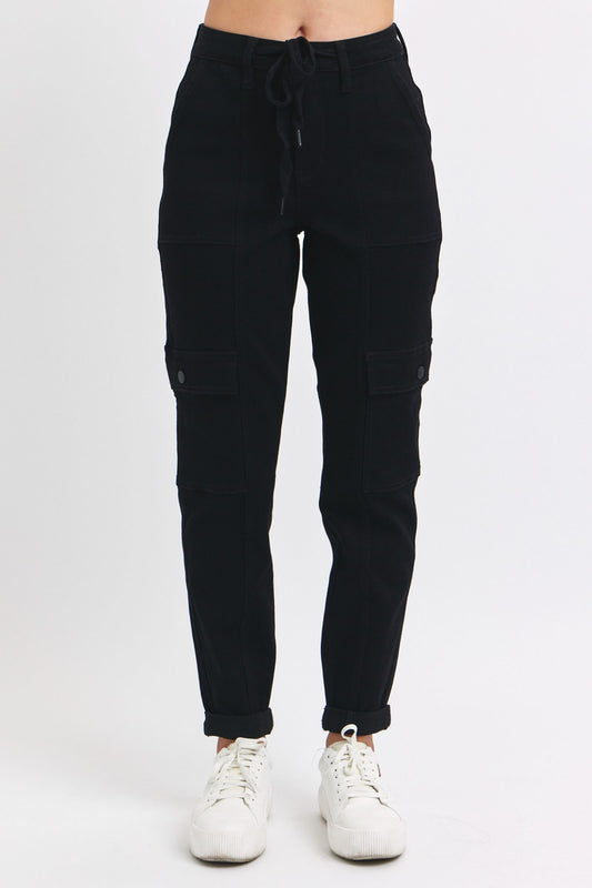 JUDY BLUE Black Cargo Cuffed Jogger Jeans