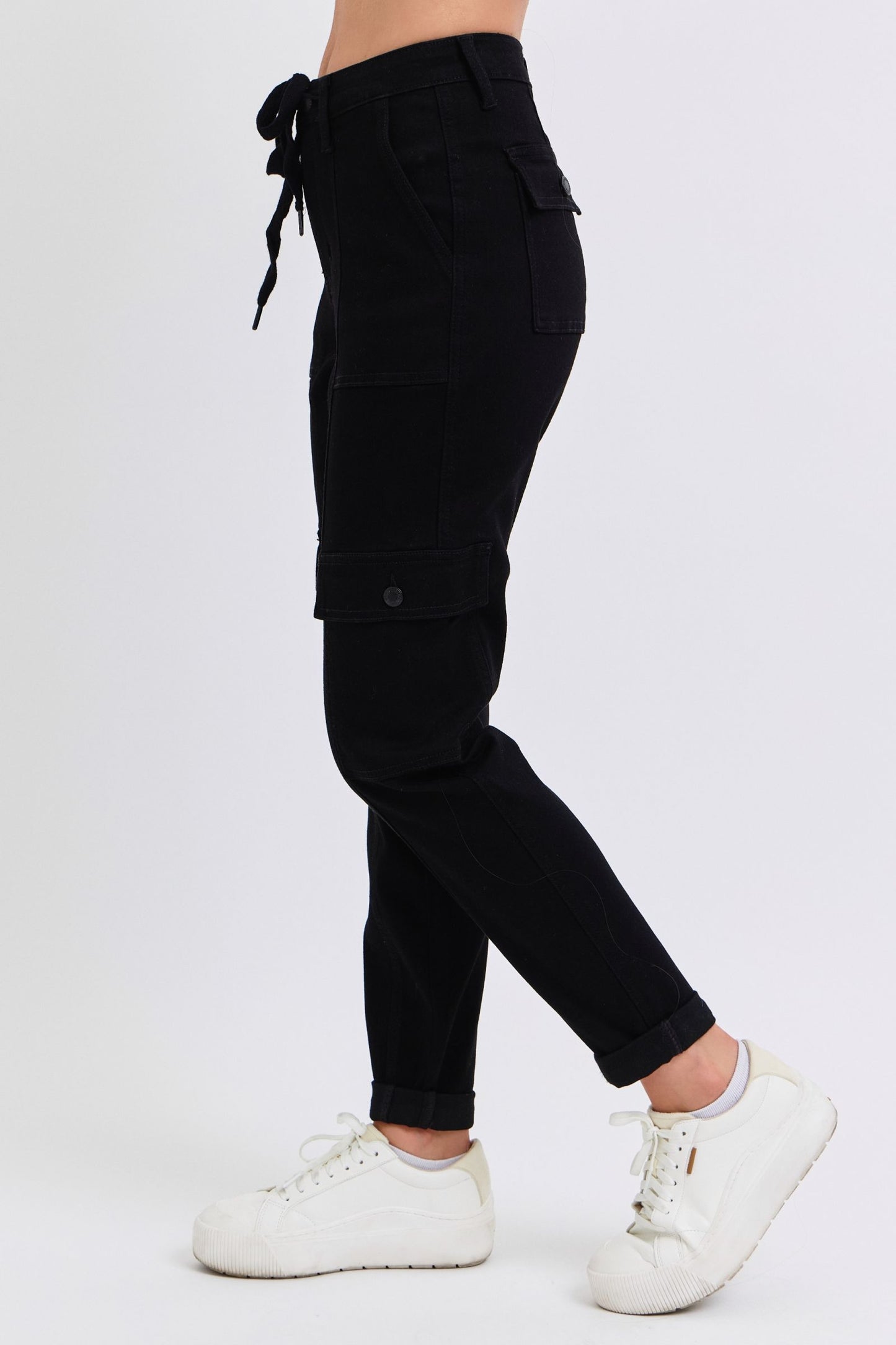 JUDY BLUE Black Cargo Cuffed Jogger Jeans