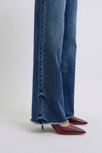 JUDY BLUE Mid Rise Frayed Edge Wide Leg Jeans