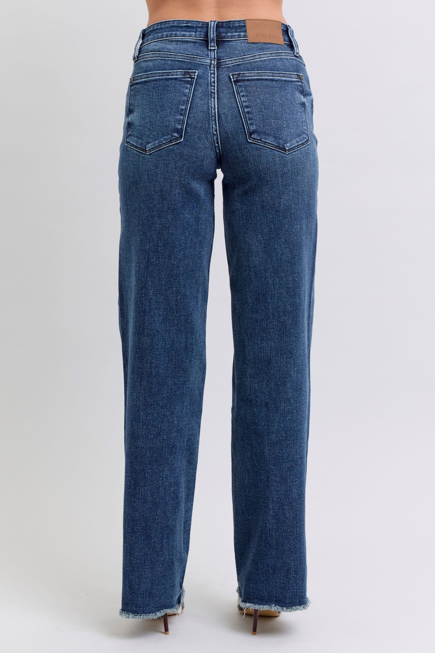 JUDY BLUE Mid Rise Frayed Edge Wide Leg Jeans