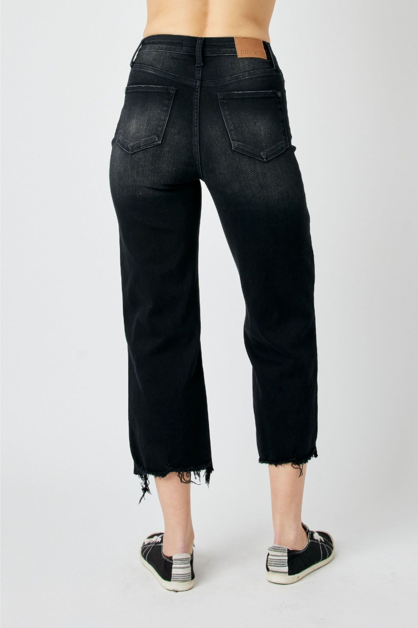 JUDY BLUE Washed Black Button Fly Cropped Jeans