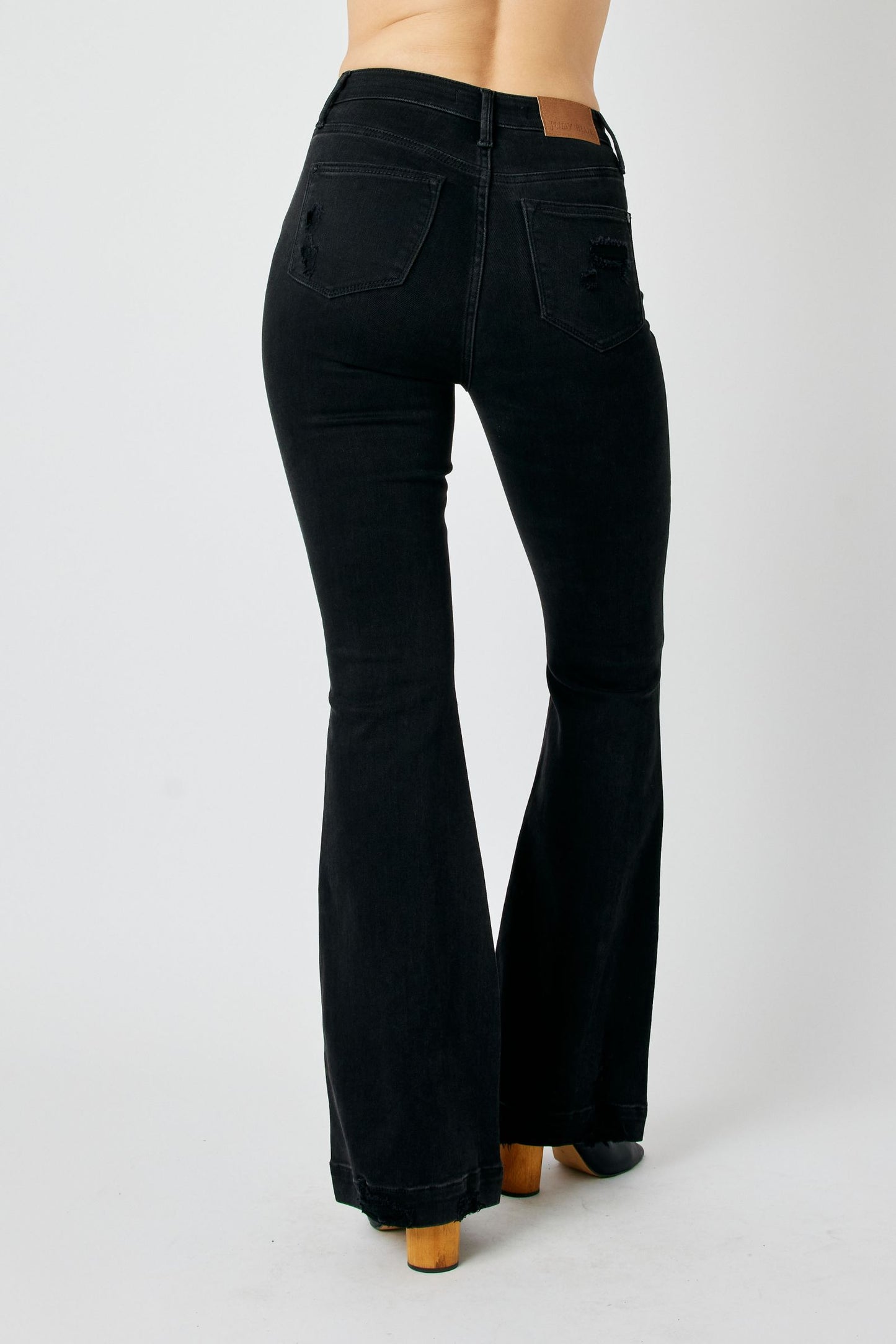 JUDY BLUE Tummy Control Black Distressed Flare Jeans