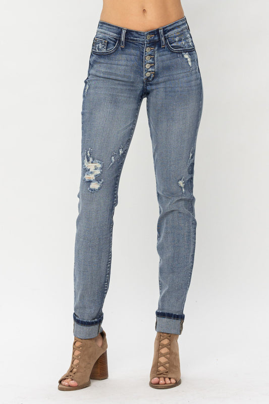 JUDY BLUE Mid Rise Button Fly Boyfriend Jeans