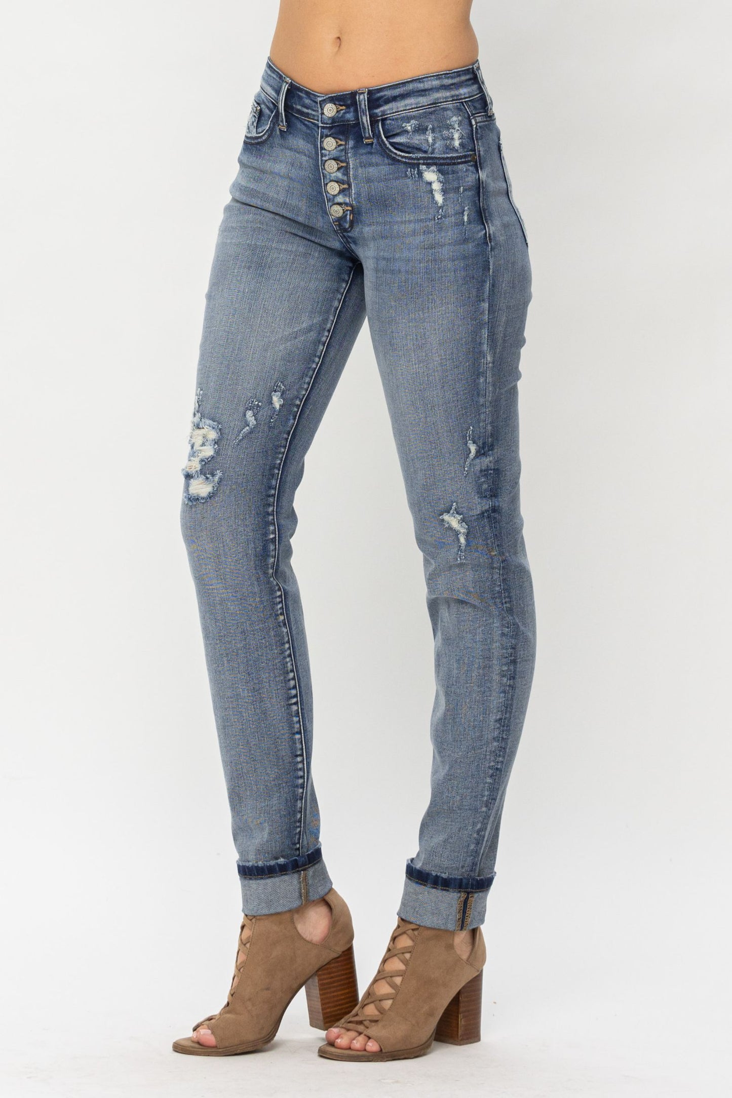 JUDY BLUE Mid Rise Button Fly Boyfriend Jeans