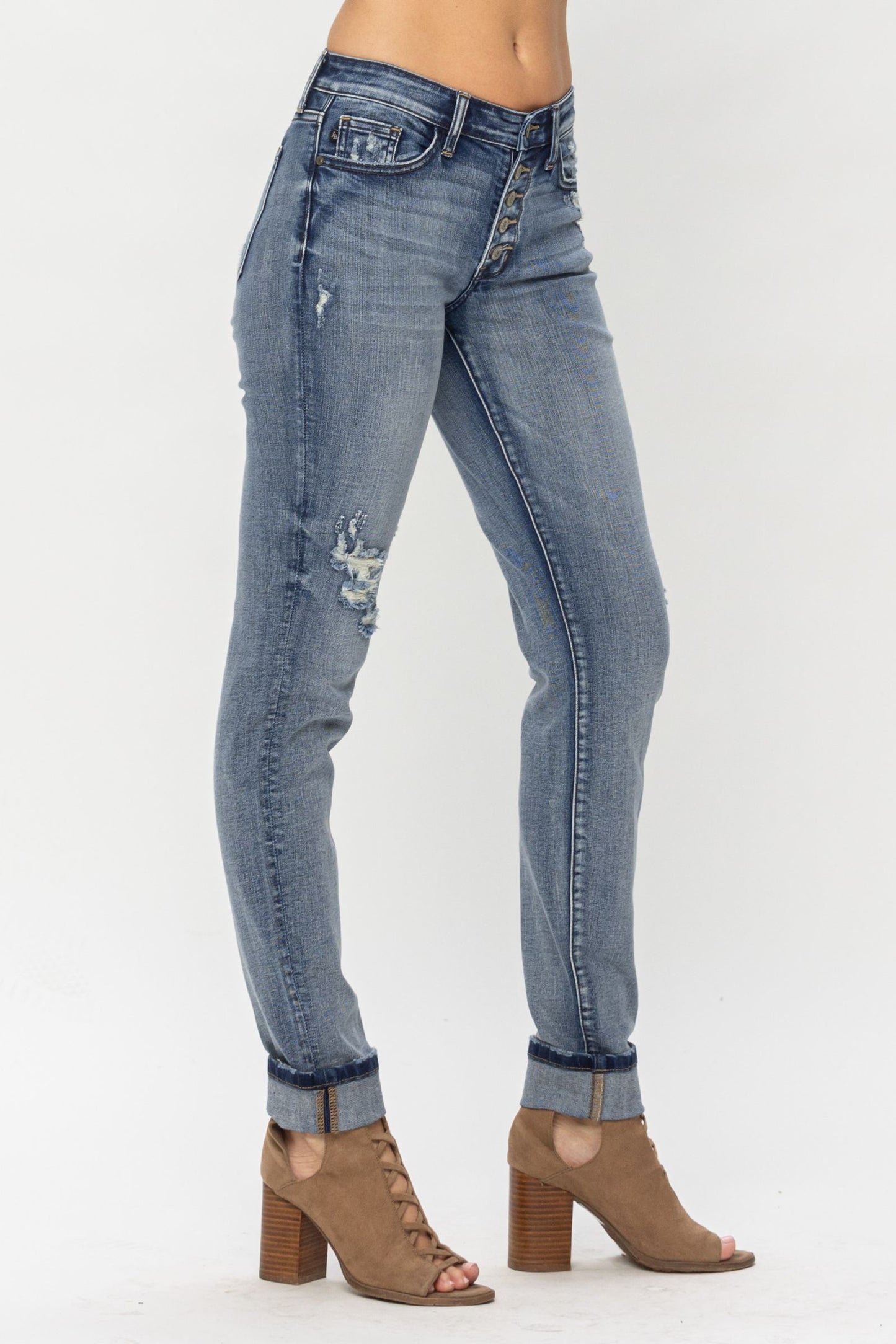 JUDY BLUE Mid Rise Button Fly Boyfriend Jeans