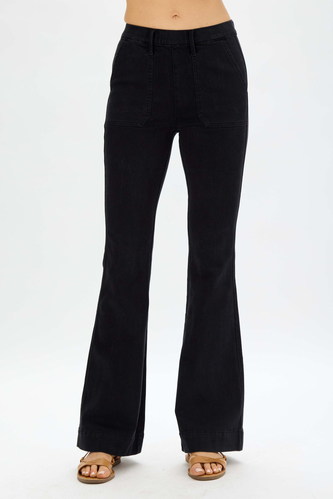 JUDY BLUE Black Pull On Trouser Flare Jeans