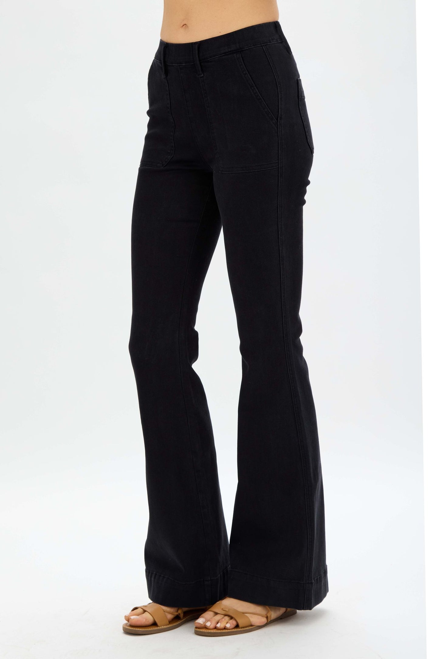 JUDY BLUE Black Pull On Trouser Flare Jeans