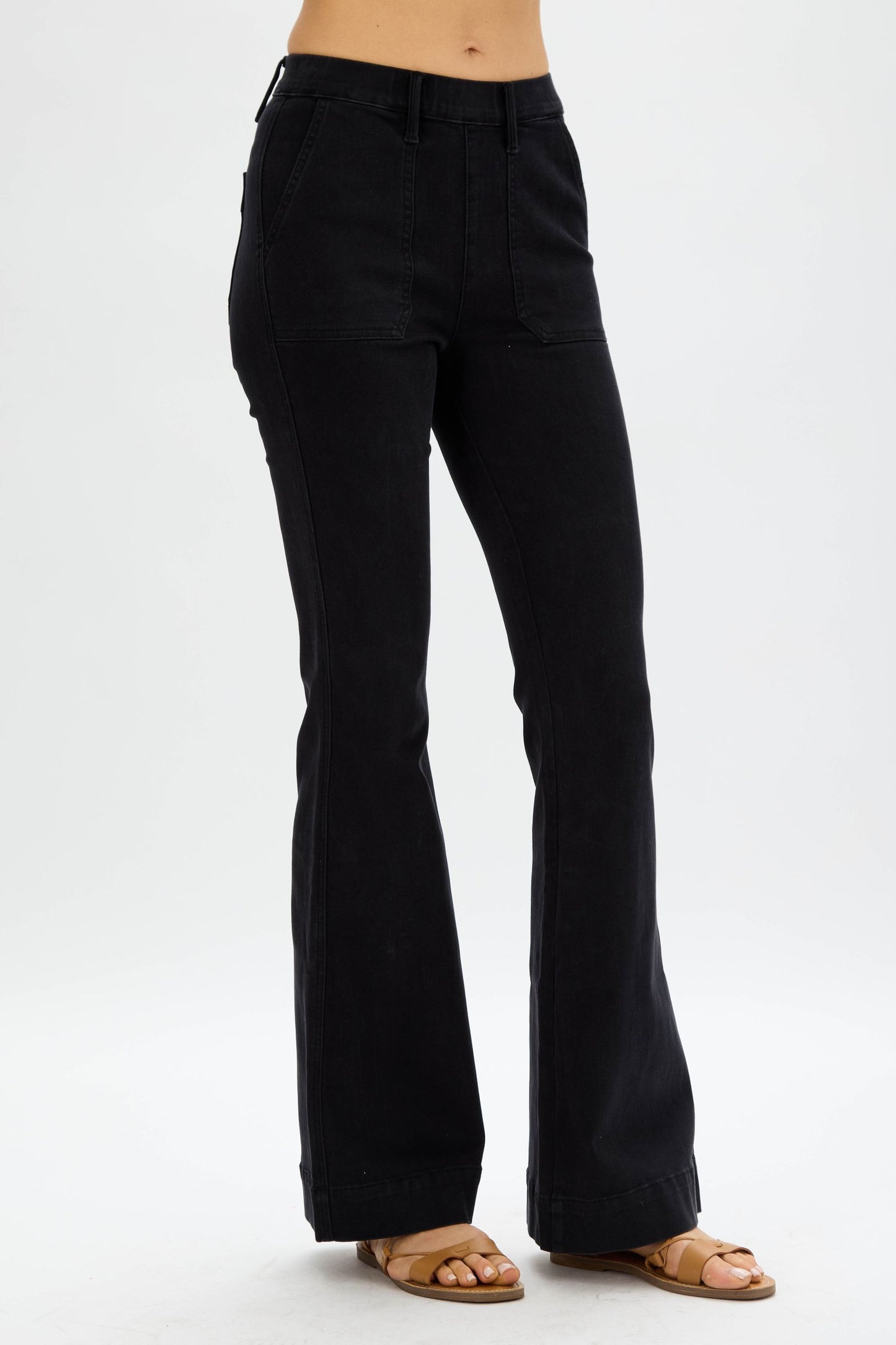 JUDY BLUE Black Pull On Trouser Flare Jeans