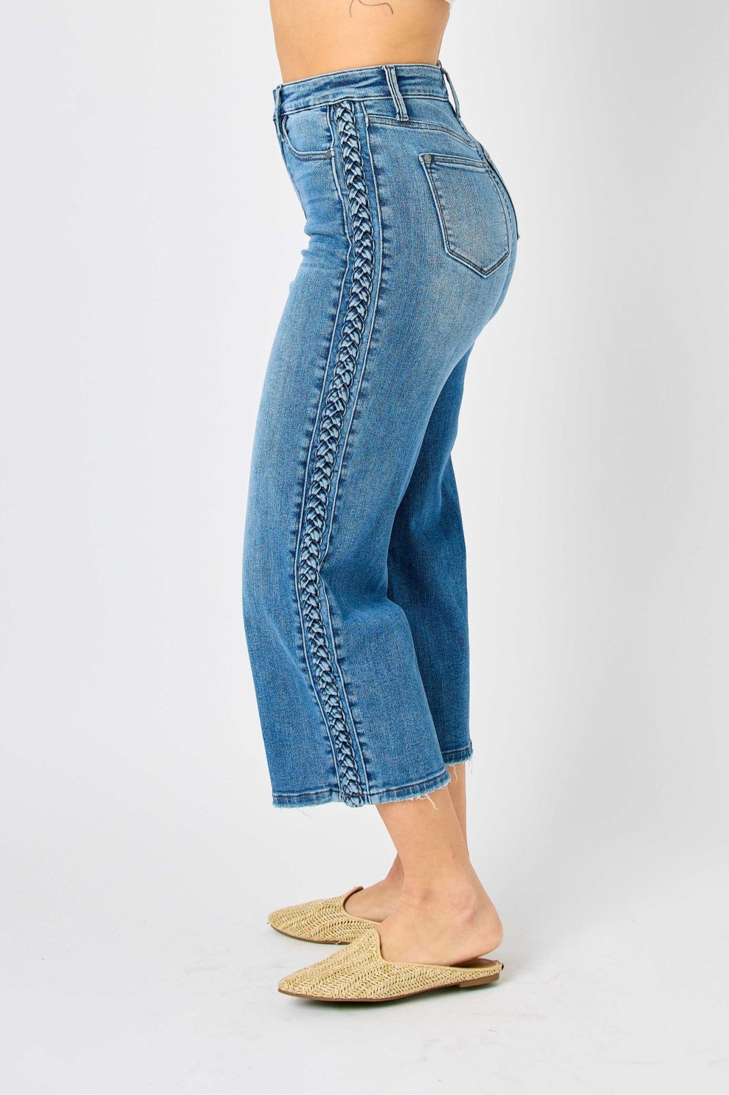 JUDY BLUE Braided Side Seam Cropped Jeans