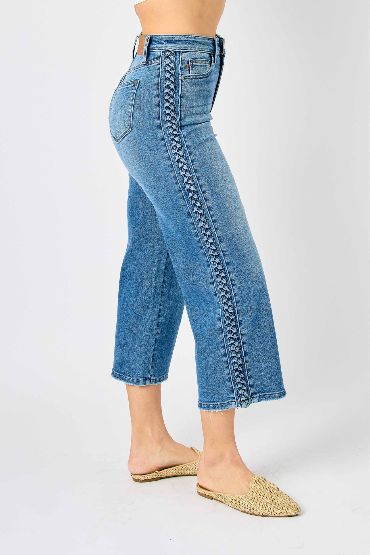 JUDY BLUE Braided Side Seam Cropped Jeans