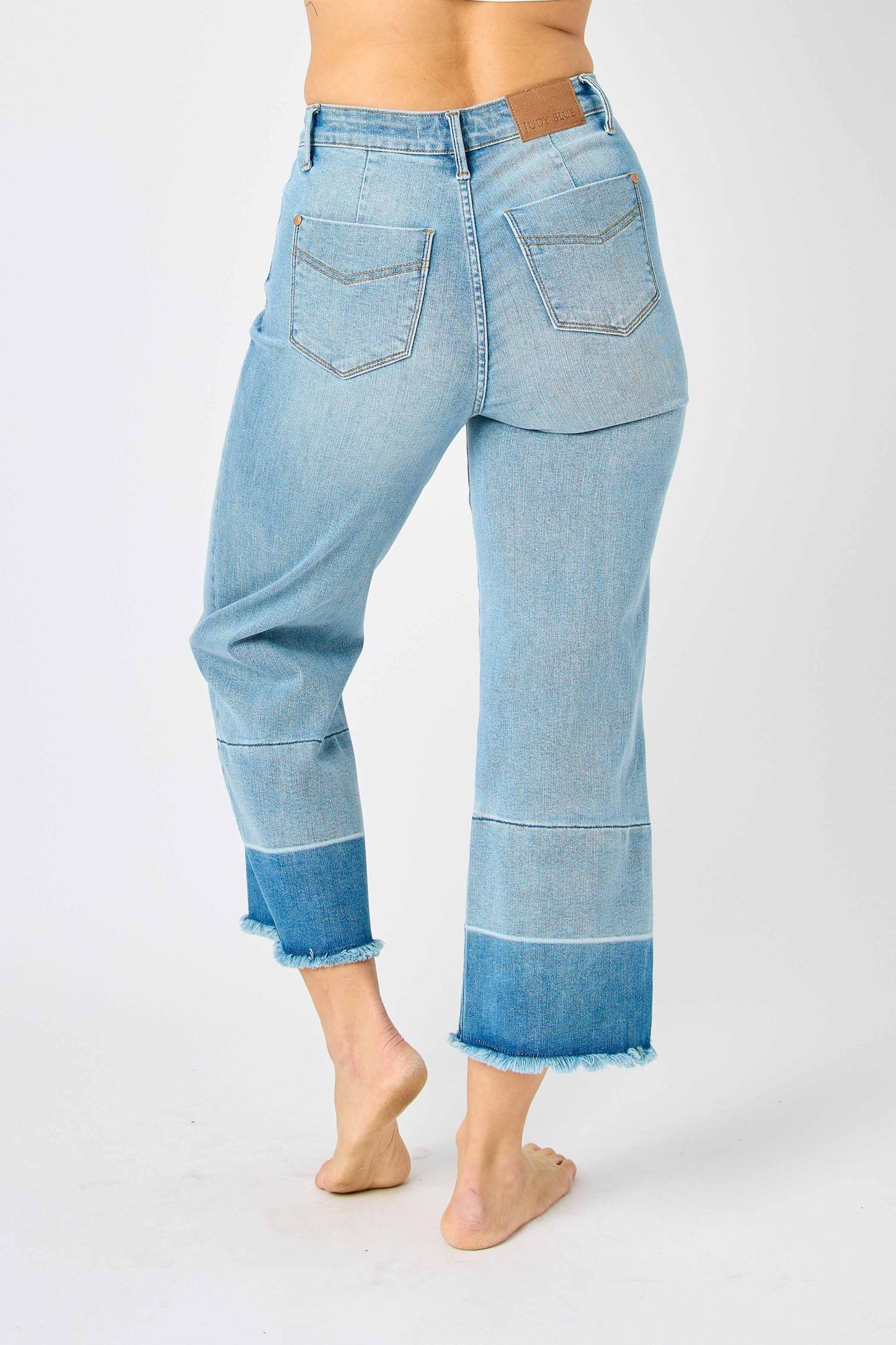 JUDY BLUE Dark Bottom Wide Leg Crop Jeans