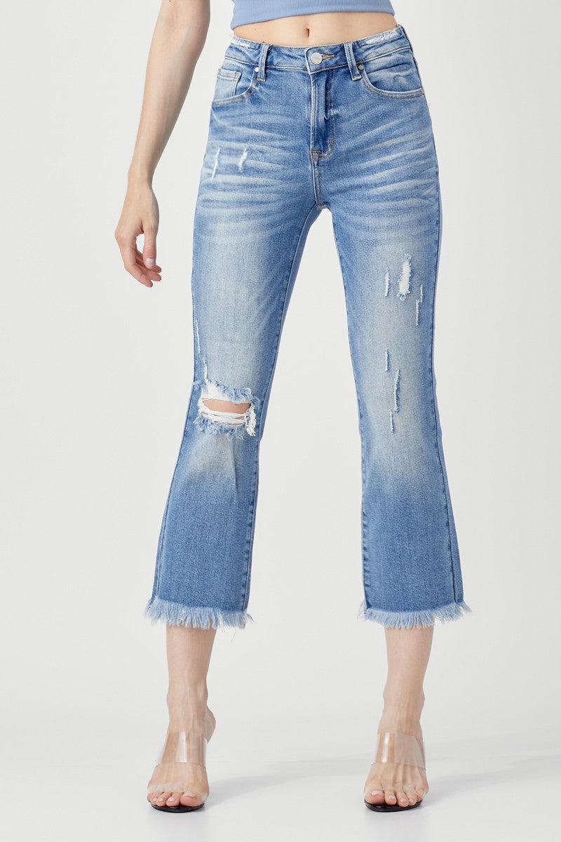 RISEN High Rise Crop Flare Jeans