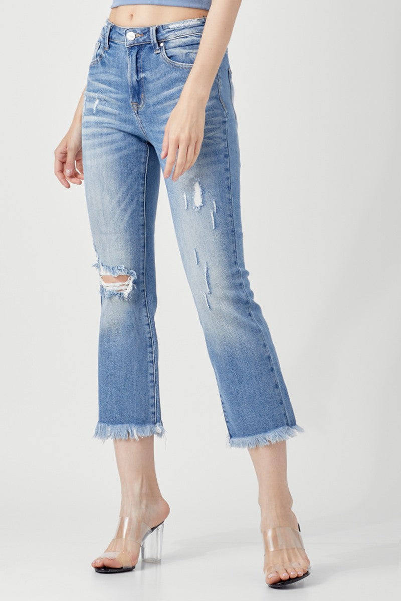 RISEN High Rise Crop Flare Jeans