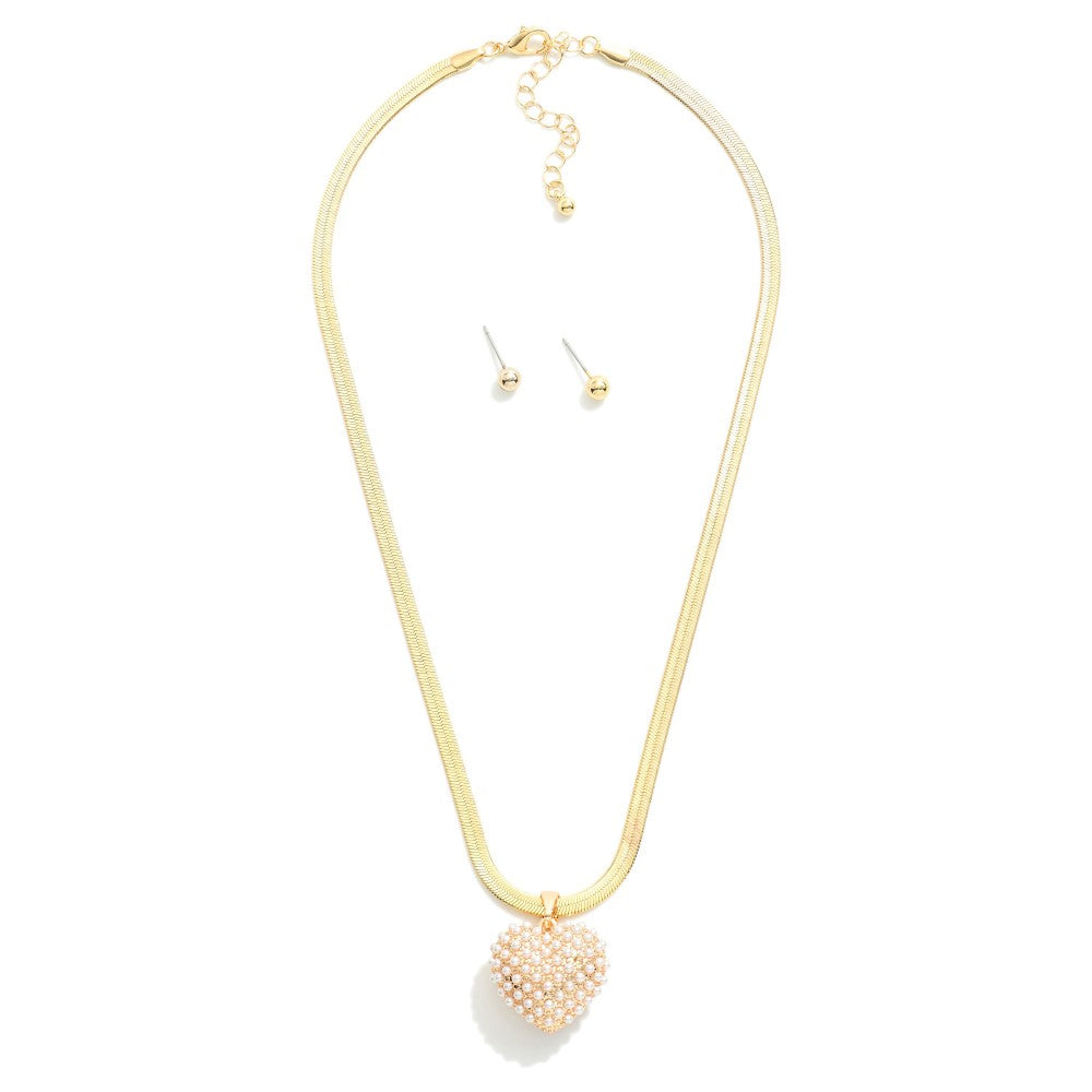 Puffy Pearl Heart Necklace