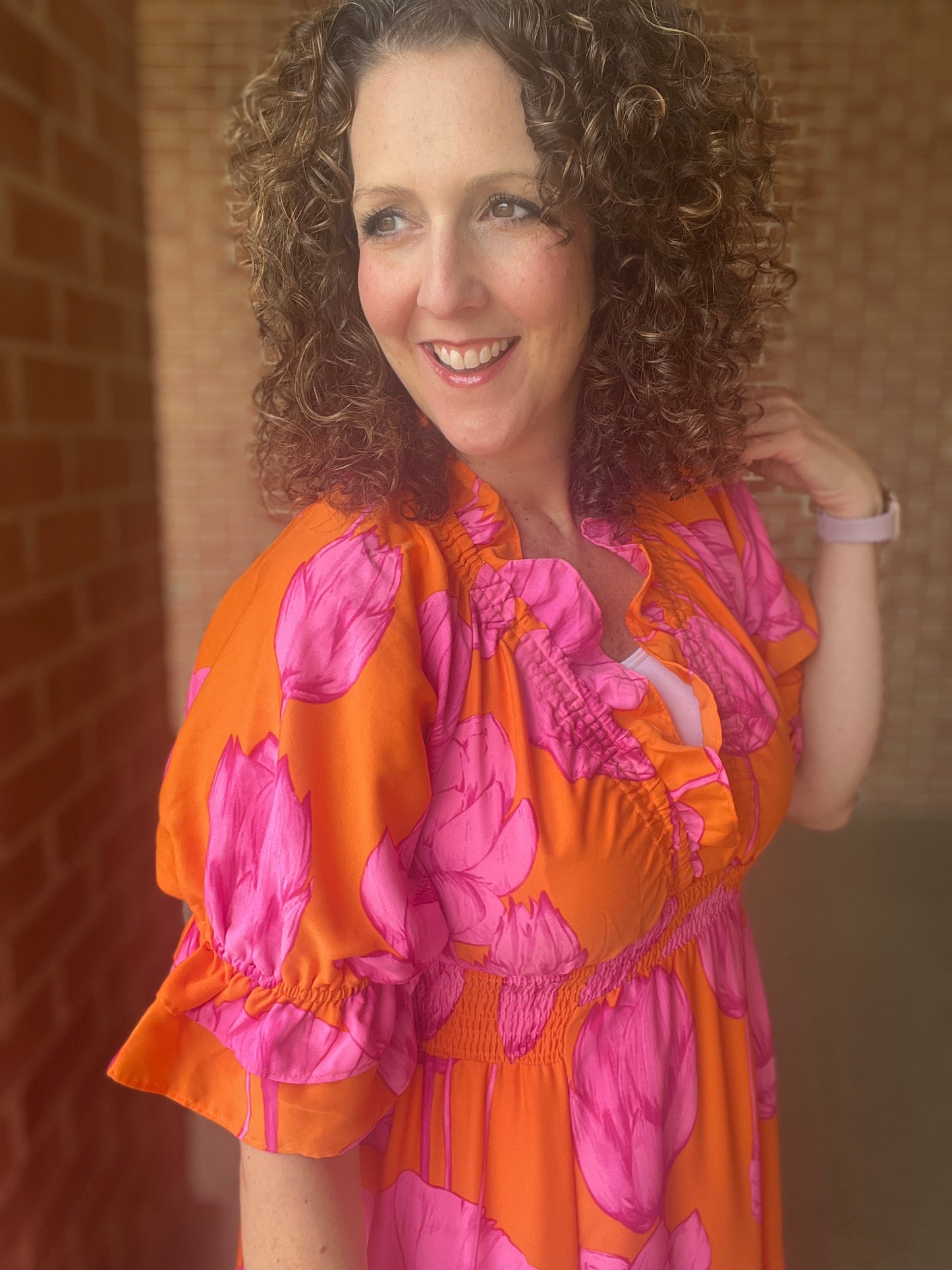 Bold Pink & Orange Floral Dress