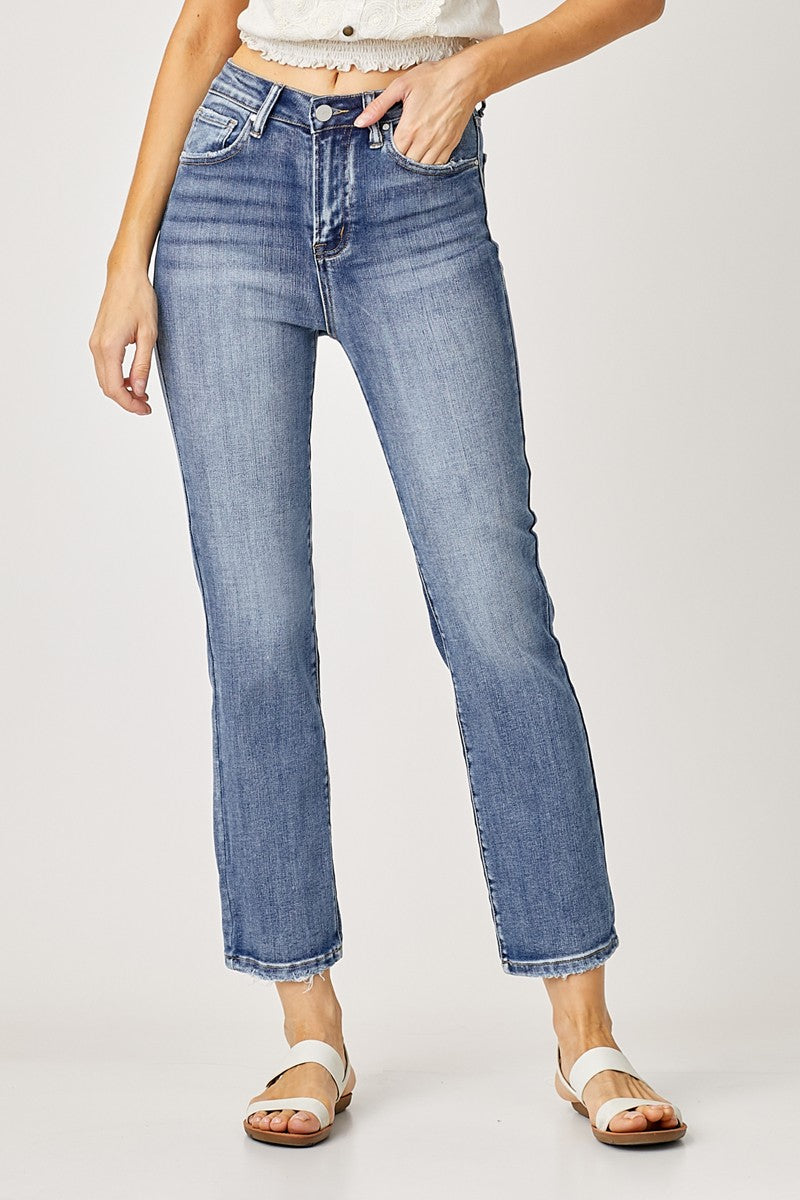 RISEN High Rise Crop Straight Jeans