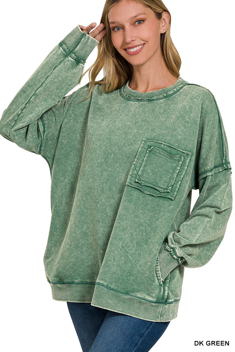Acid Wash Pullover with Pockets