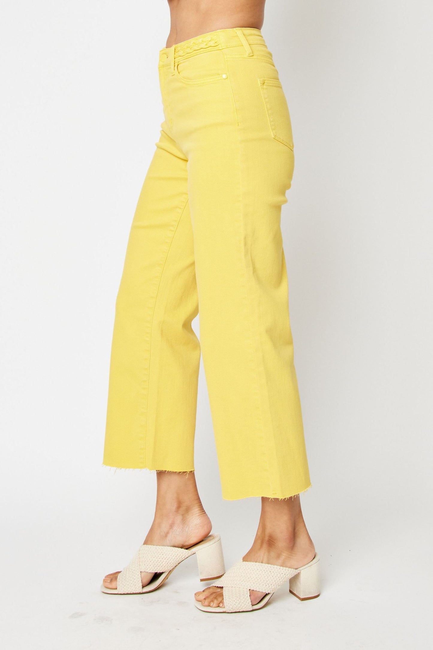 JUDY BLUE Braided Waist Yellow Cropped Jeans
