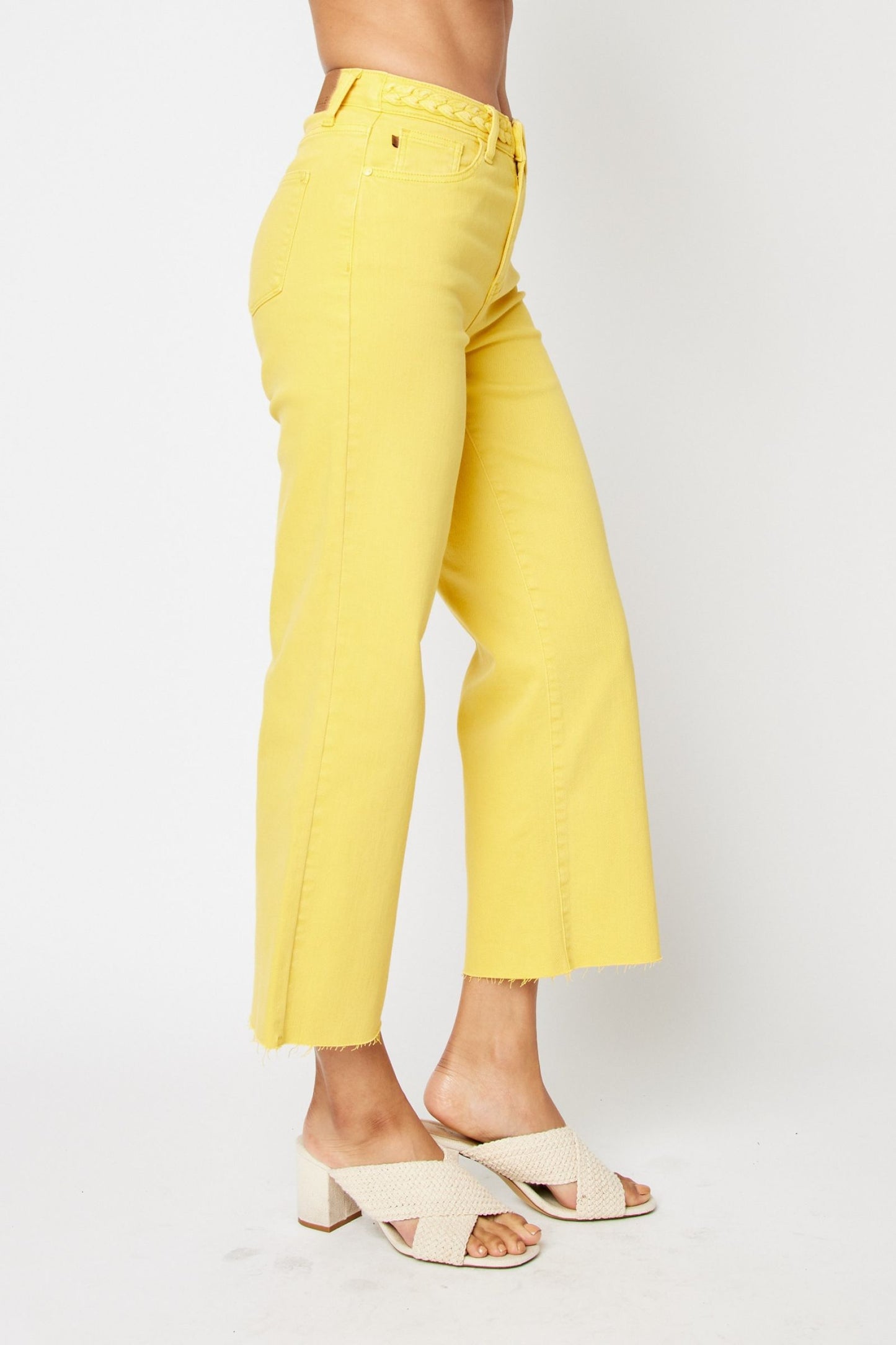 JUDY BLUE Braided Waist Yellow Cropped Jeans