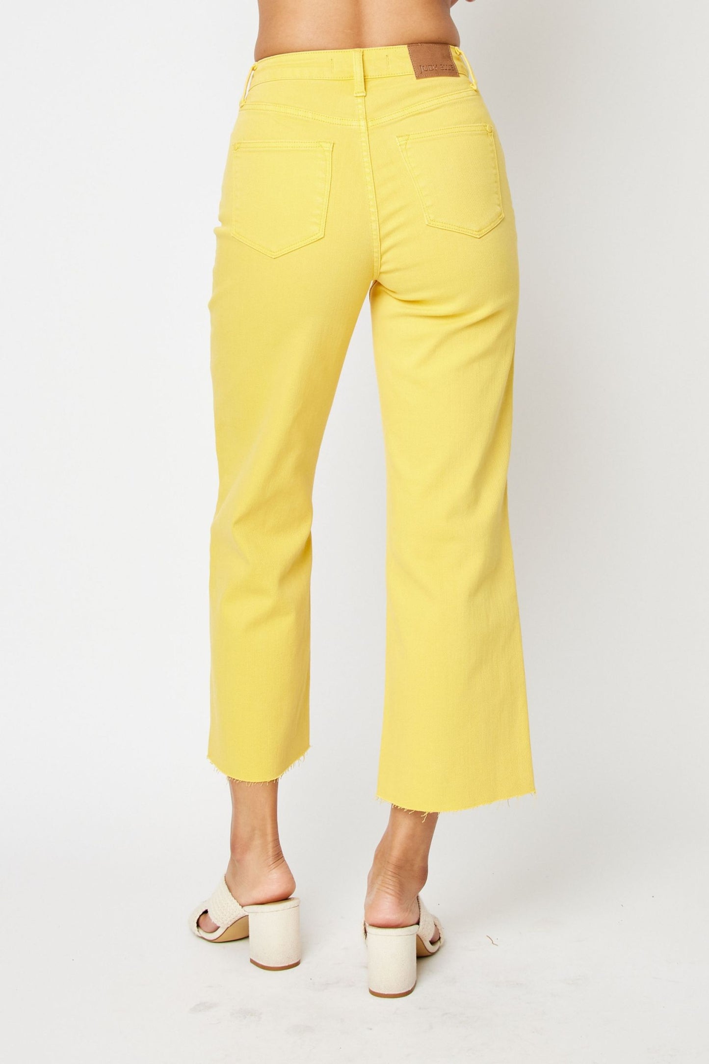 JUDY BLUE Braided Waist Yellow Cropped Jeans