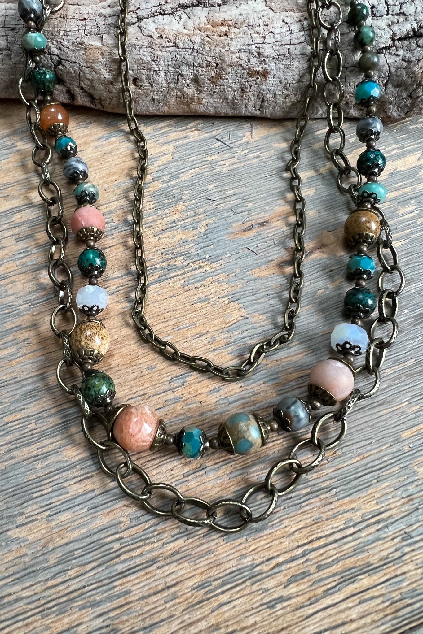 3 Layer Chain & Mixed Bead Necklace