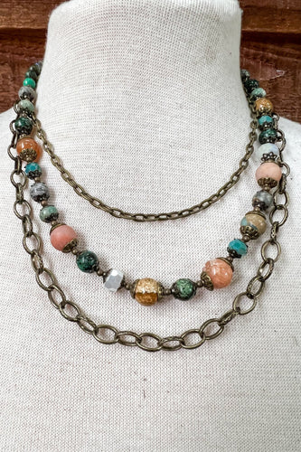 3 Layer Chain & Mixed Bead Necklace