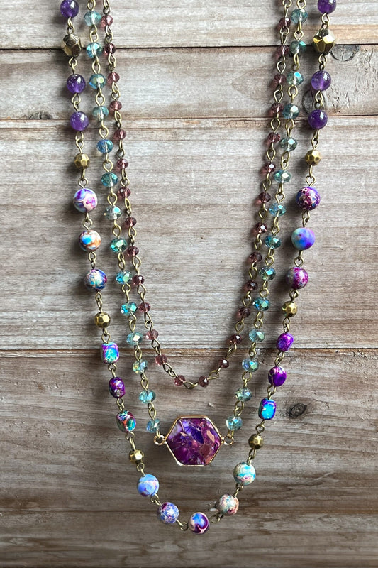 5-Way Mixed Purple Bead Necklace