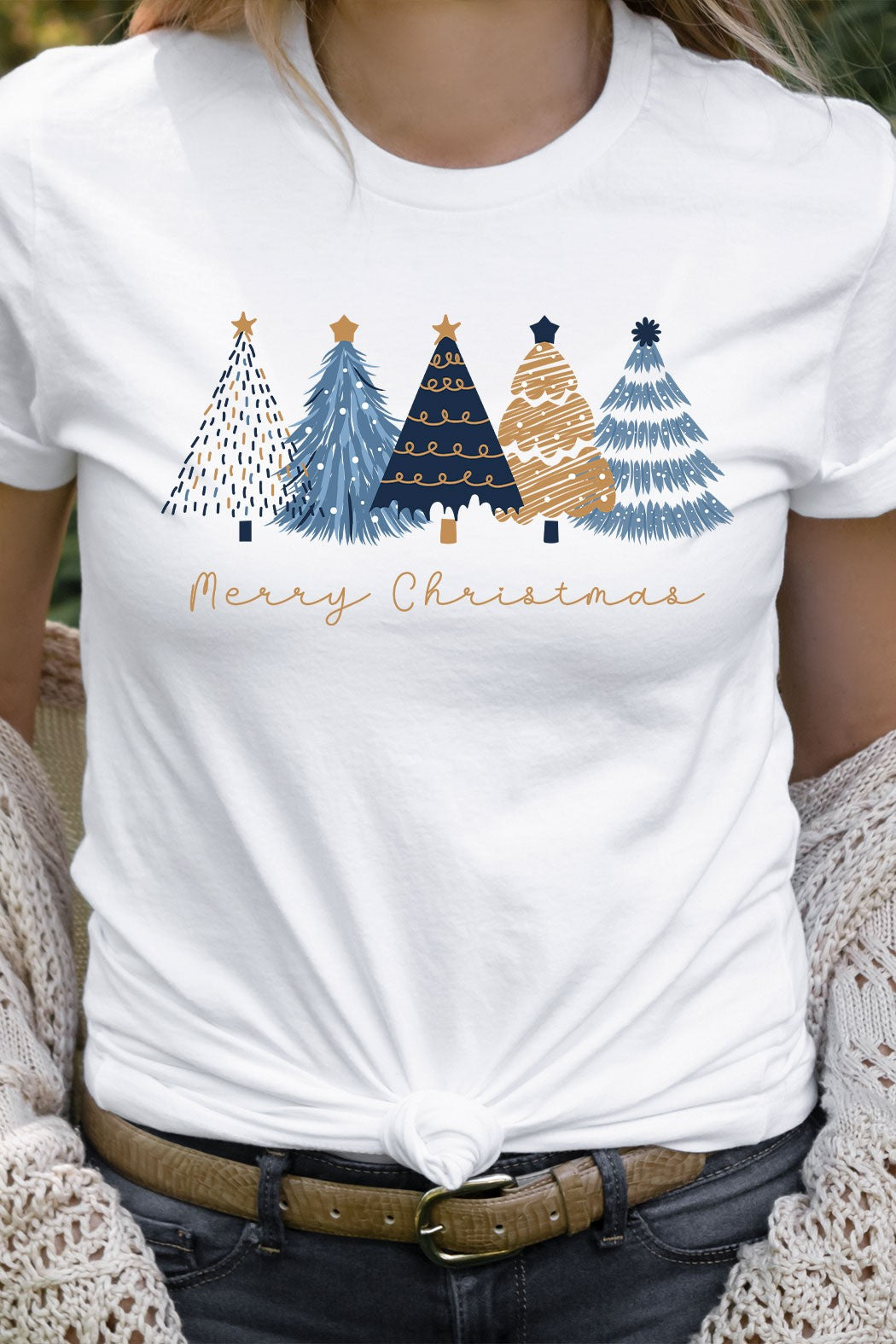 BLUE & GOLD MERRY CHRISTMAS TREE Graphic Tee