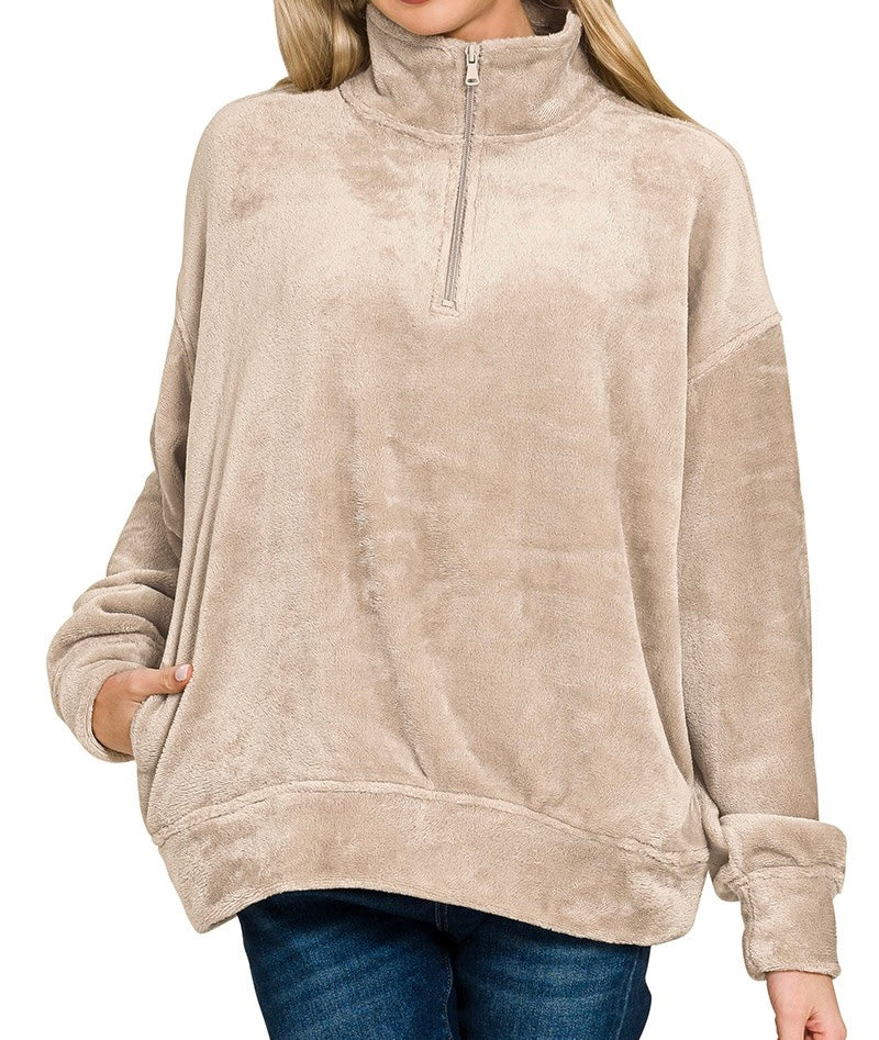 Faux Fur 1/4 Zip Pullover
