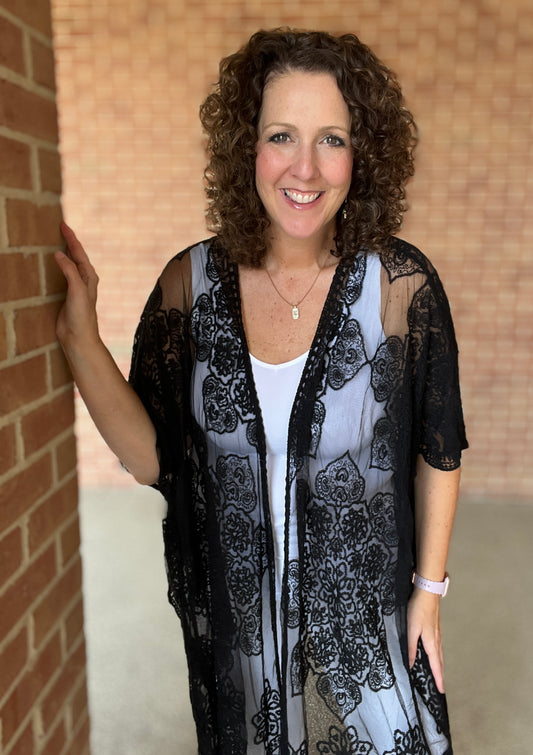 Black Floral Lace Kimono