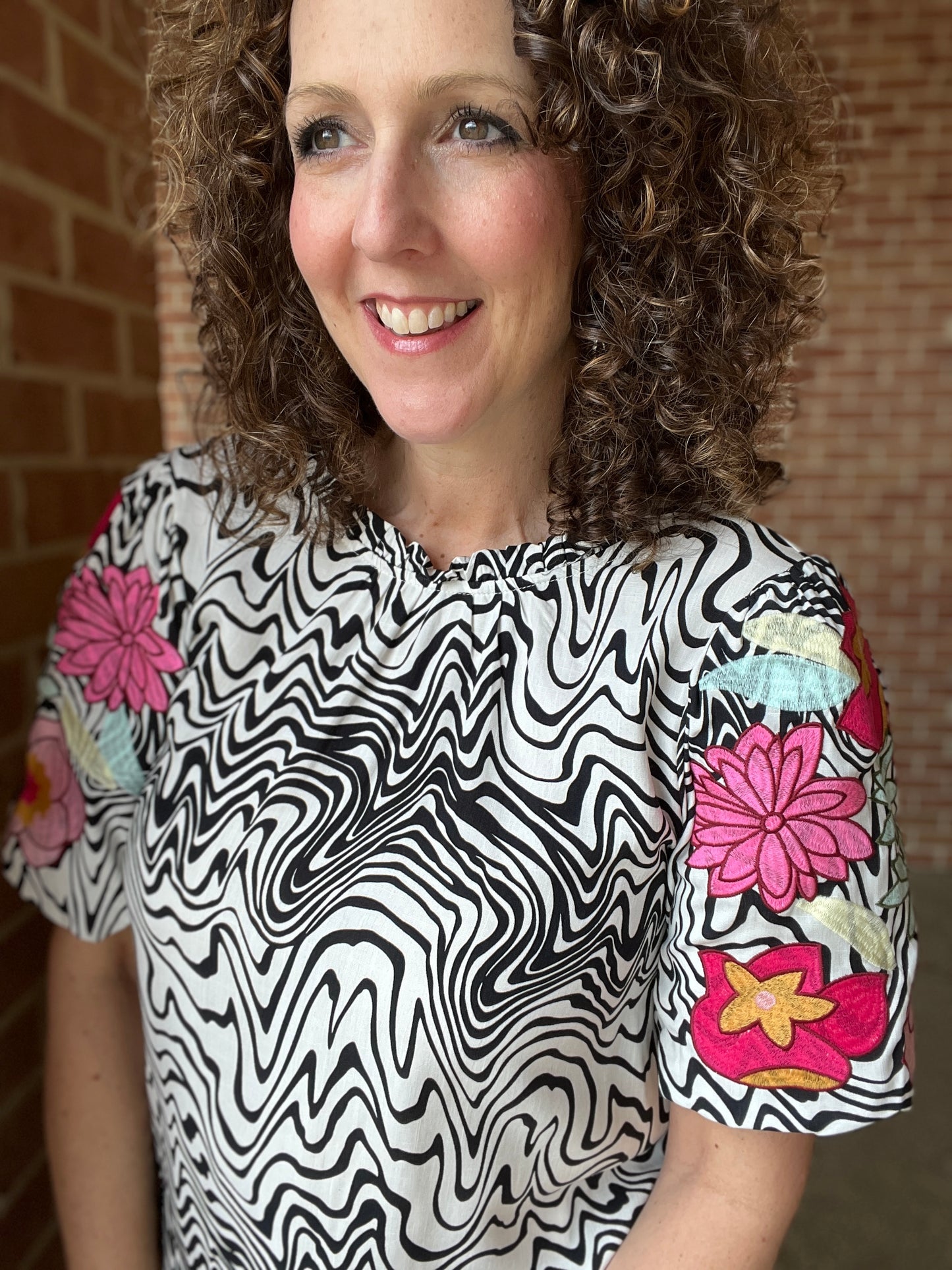 Printed Embroidered Sleeve Top