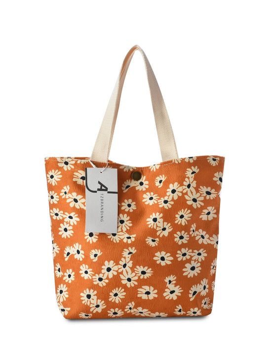Cosbai - Vintage Artistic Floral Corduroy Tote: YELLOW