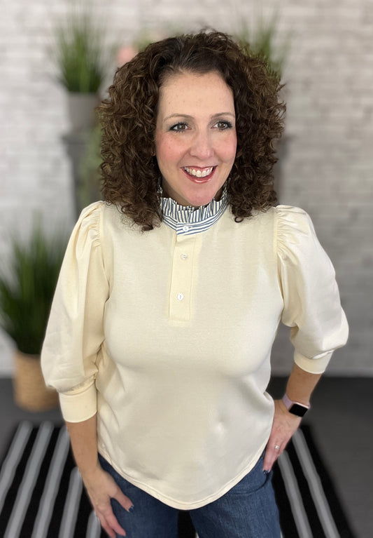 Striped Ruffled Collar Top