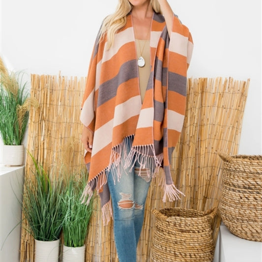 Striped Kimono with Fringe