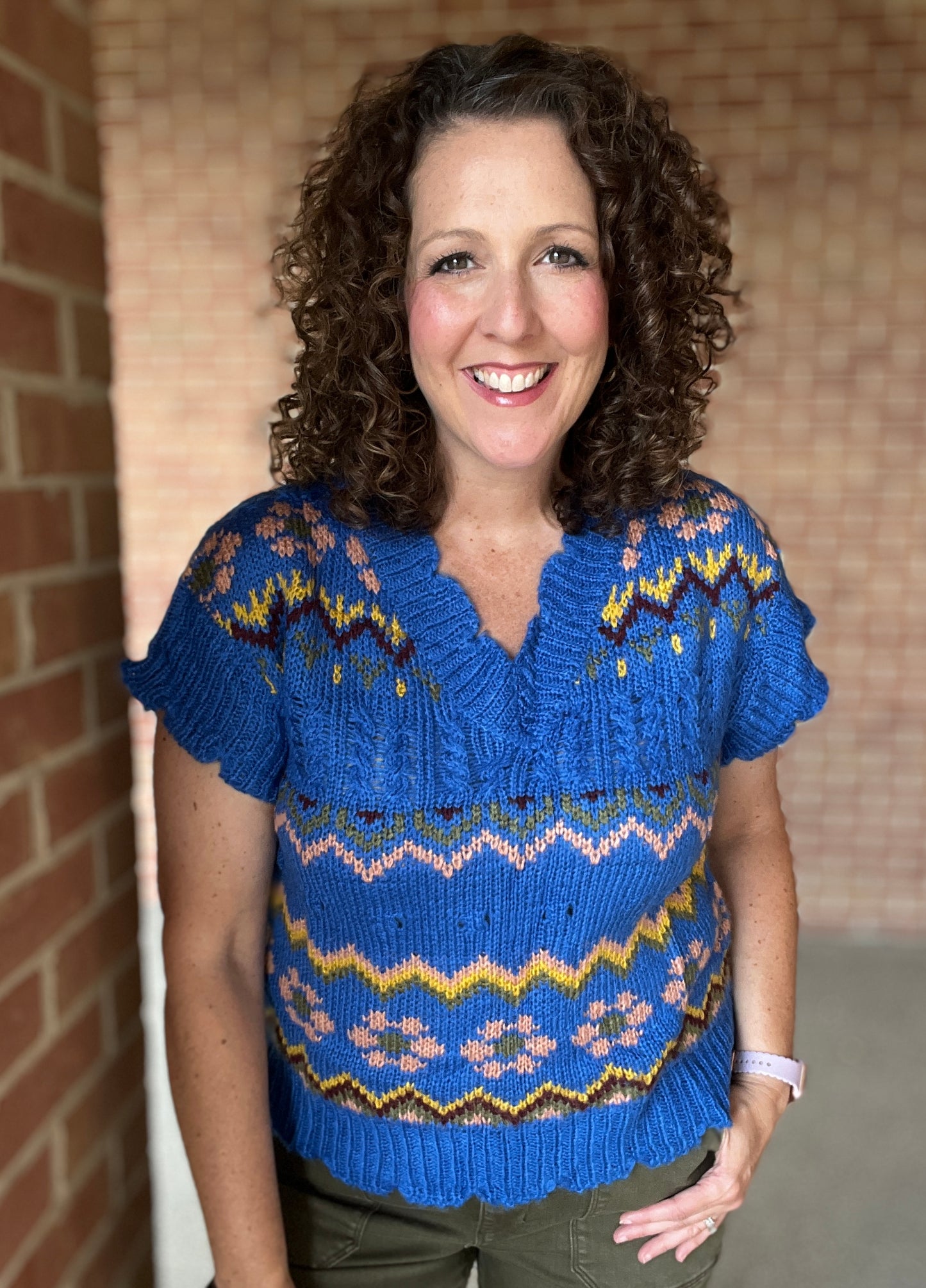 Royal Mixed Knit & Floral Sweater Vest