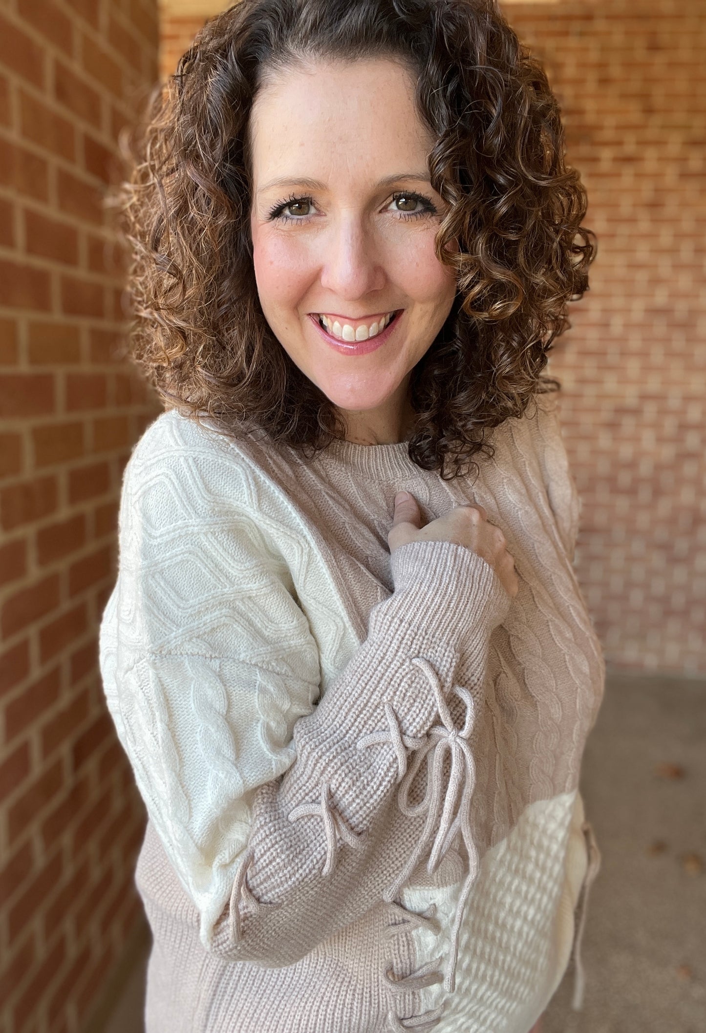 Cable Knit and Lace Up Sweater