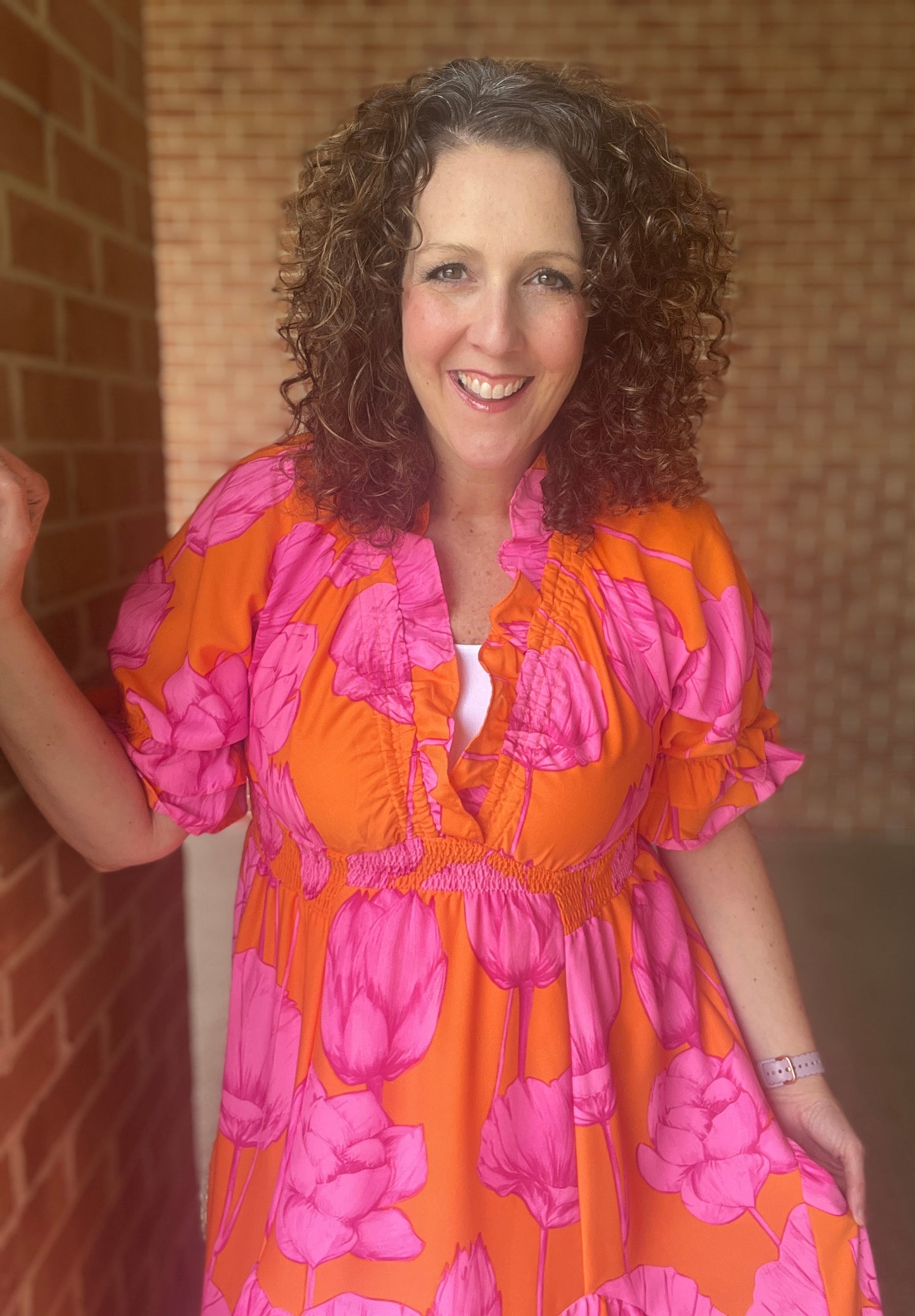 Bold Pink & Orange Floral Dress