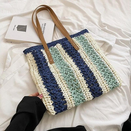 Striped Straw Tote Bag