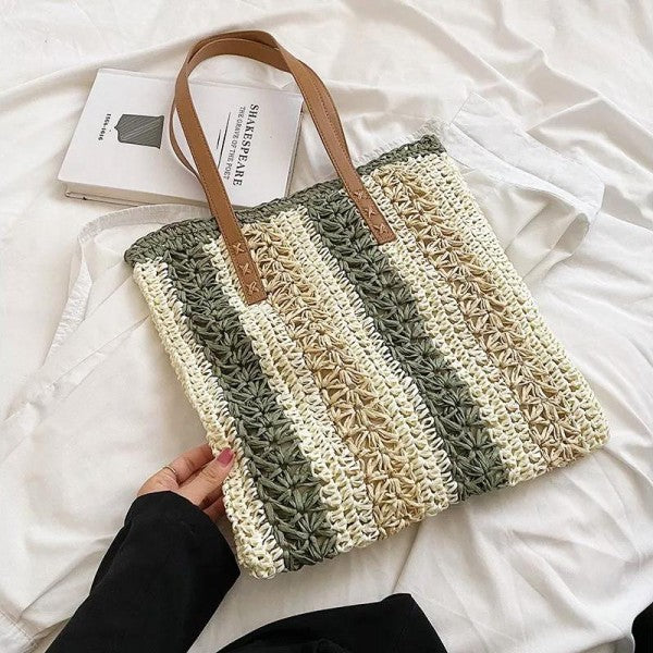 Striped Straw Tote Bag